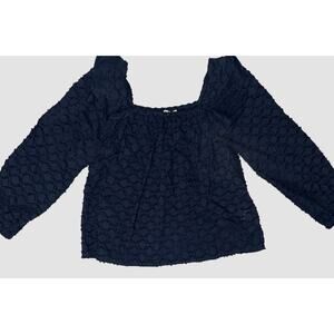 VINEYARD VINES Womens L Ruffle Tunic Top Black Cotton Textured Coastal Casual